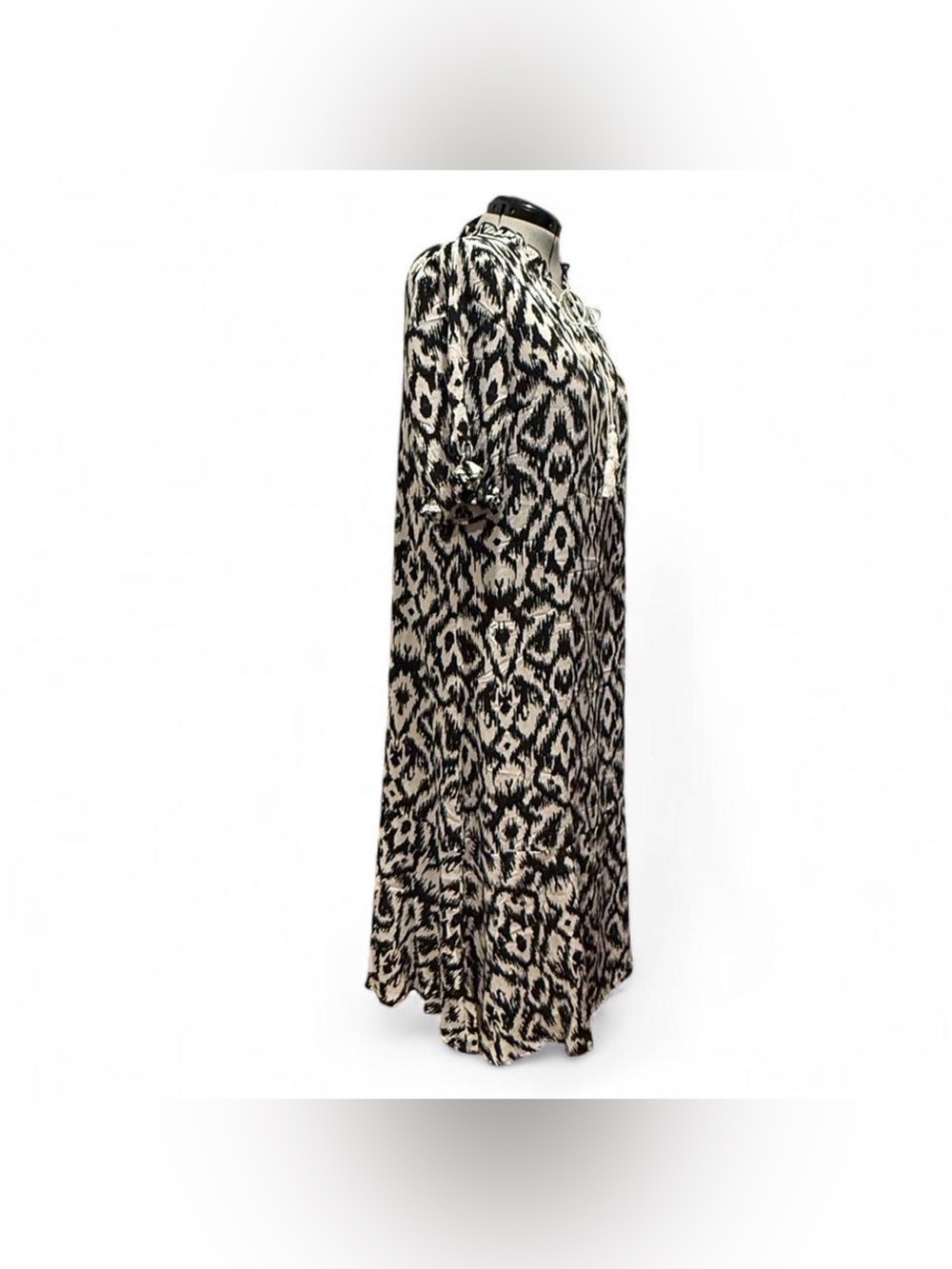 Black and Cream Maxi Dress with Tie-Neck - Picture 2 of 8